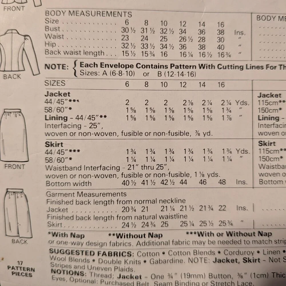McCall's 8412 Jacket & Skirt sewing pattern UNCUT 6-10